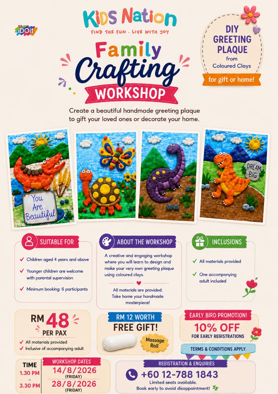 Family Crafting Workshop at Kids Nation Bangsar Village 2 — DIY greeting plaque from coloured clays